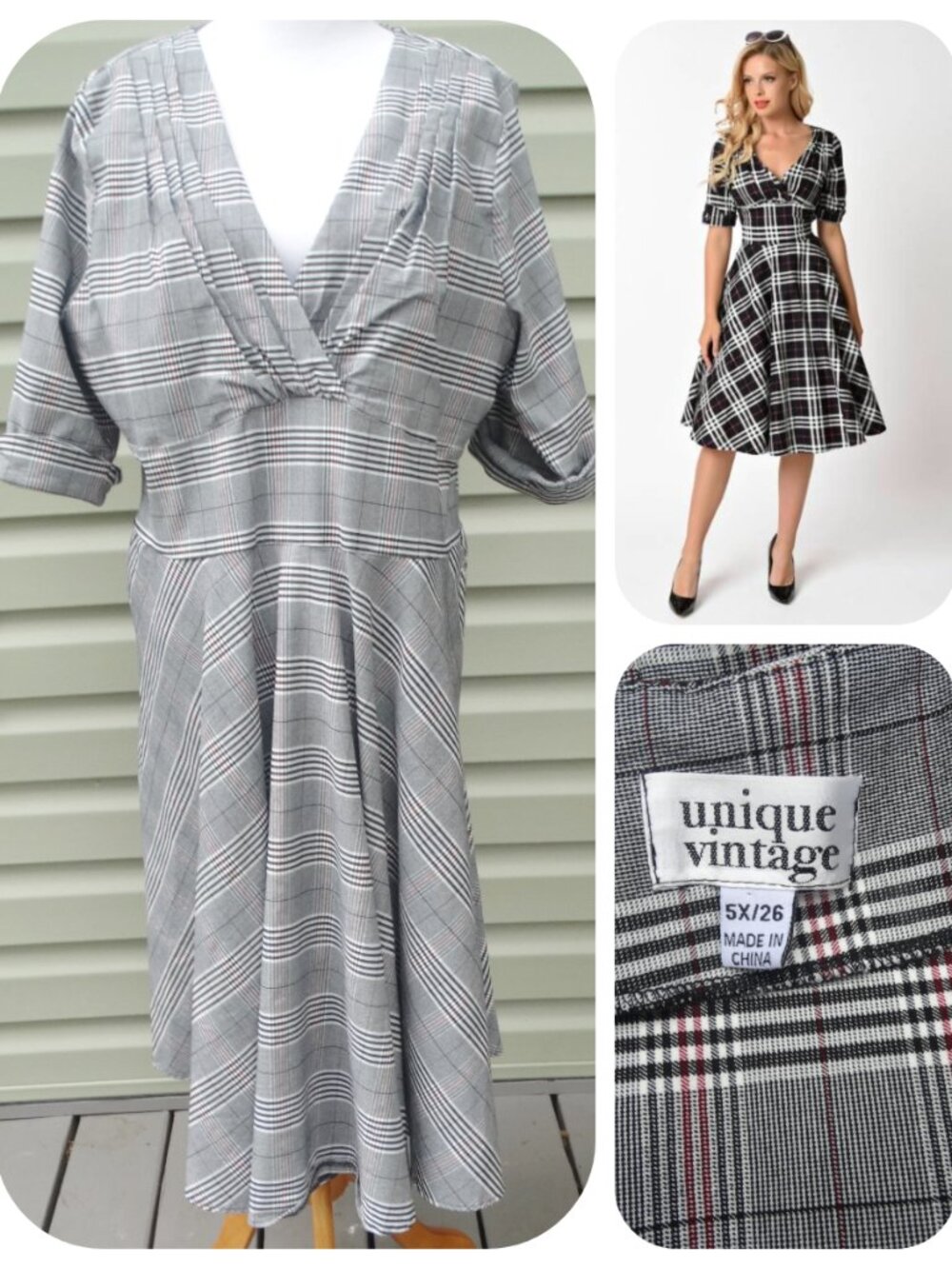 Unique Vintage DELORES Dress Size Plus 5X/26, swing, plaid